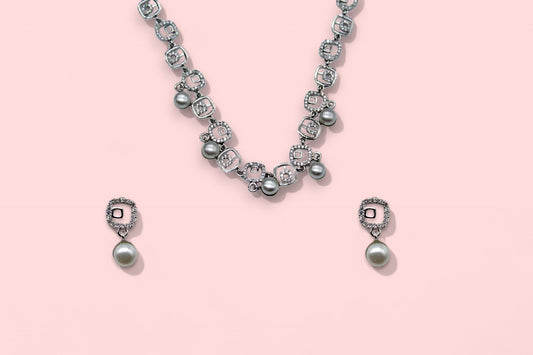 Pearl Diamond Studded Pendant Set | 925 Sterling Silver - SACH JEWELS
