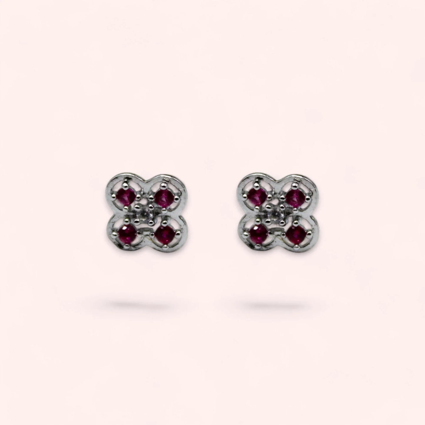 Pink Studded Diamond Stud Earrings | 925 Sterling Silver - SACH JEWELS