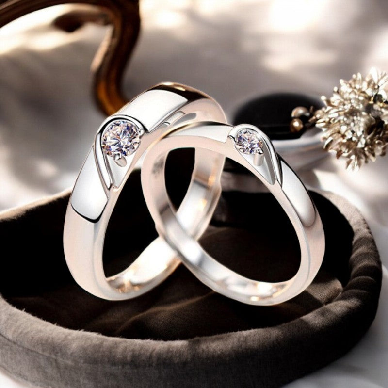 Diamond Heart Couple Ring | Italian Silver Plated - SACH JEWELS