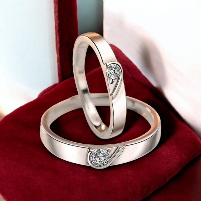 Diamond Heart Couple Ring | Italian Silver Plated - SACH JEWELS