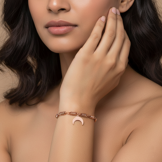 Rose Gold Crescent Moon Bracelet | Rose Gold Plated SACH JEWELS