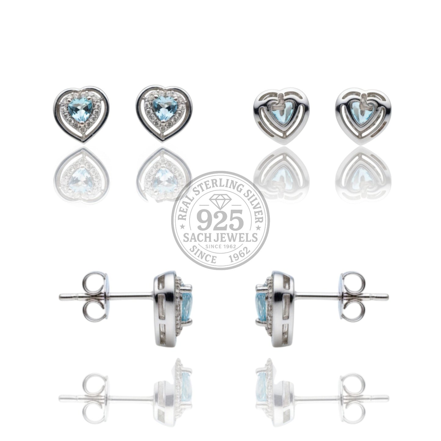 Blue Heart Stud Earrings | 925 Sterling Silver SACH JEWELS