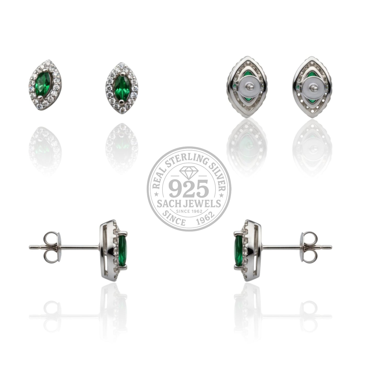Emerald and Diamond Stud Earrings | 925 Sterling Silver SACH JEWELS