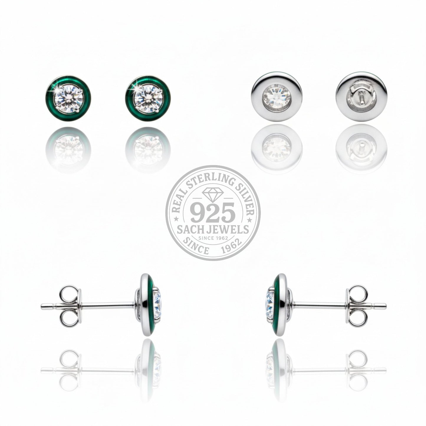 Green Round Diamond Core Stud Earrings | 925 Sterling Silver SACH JEWELS