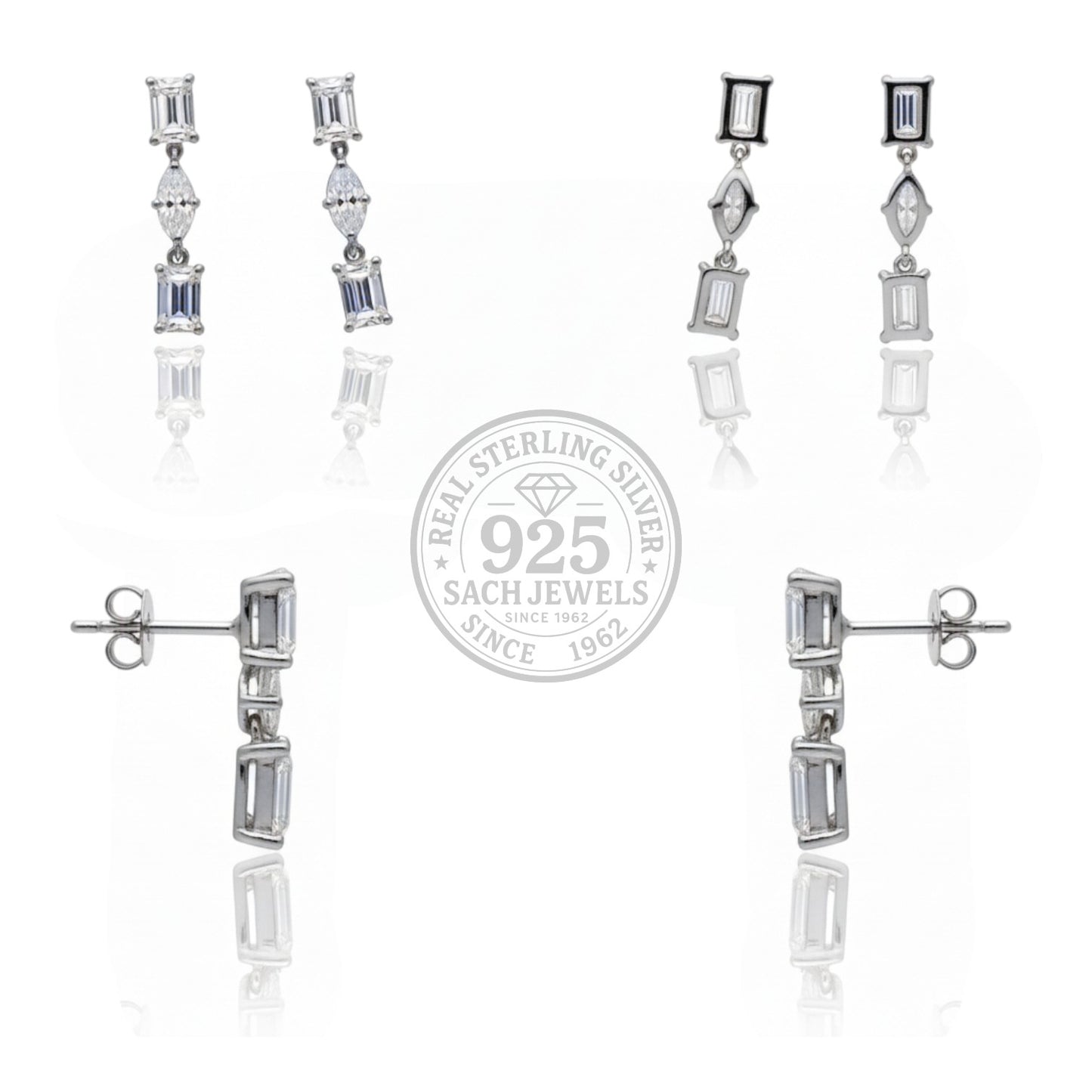 Elegant Triple Diamond Drop Earrings | 925 Sterling Silver SACH JEWELS