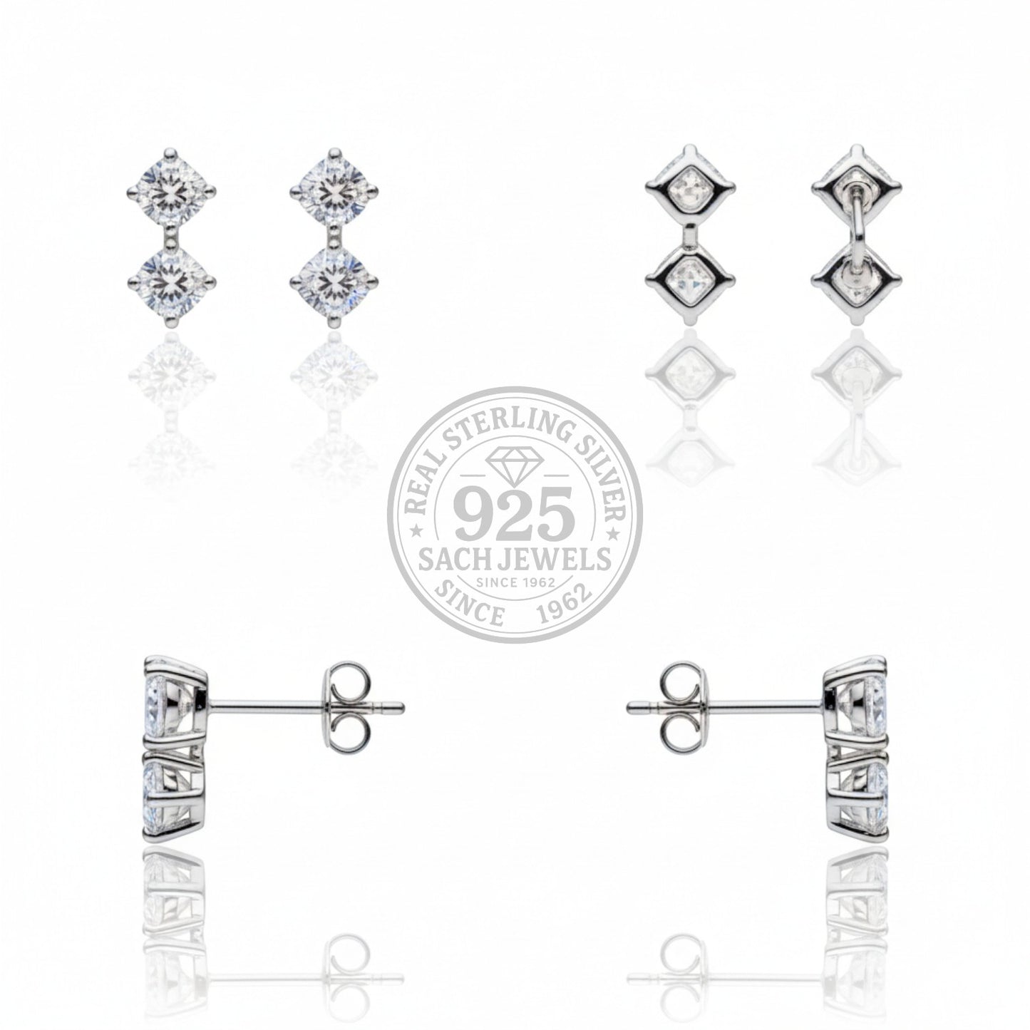 Double square Diamond Stud Earrings | 925 Sterling Silver SACH JEWELS