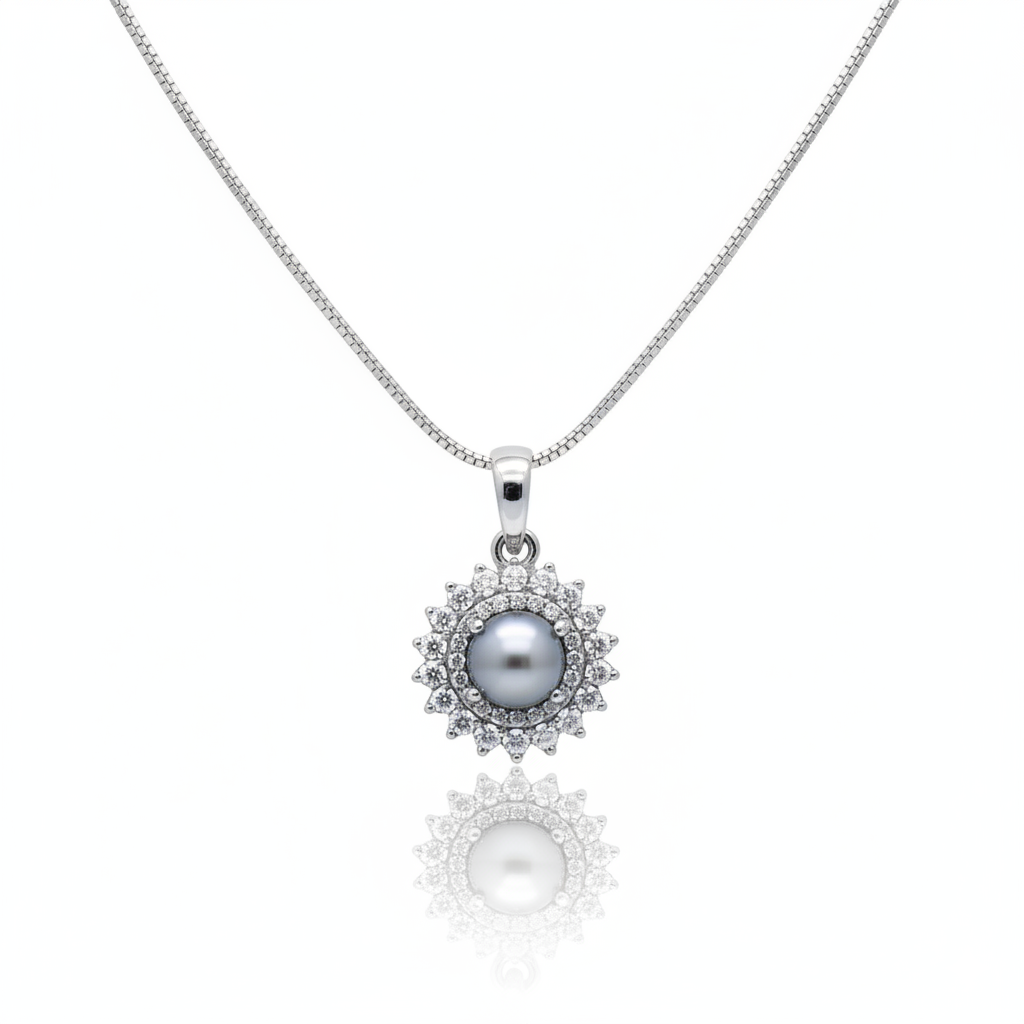 Diamond Studded Sparkling Pearl Necklace | 925 Sterling Silver SACH JEWELS
