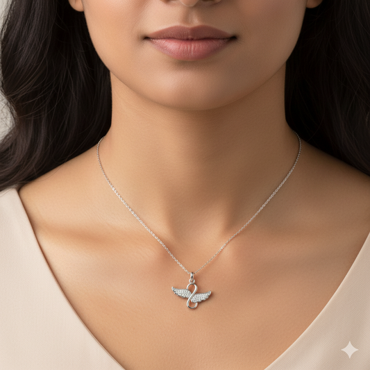Diamond Studded Angels Wings Necklace | 925 Sterling Silver SACH JEWELS