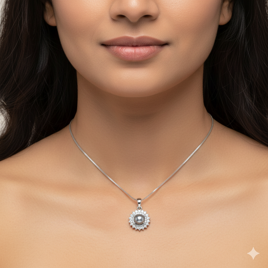 Diamond Studded Sparkling Pearl Necklace | 925 Sterling Silver SACH JEWELS