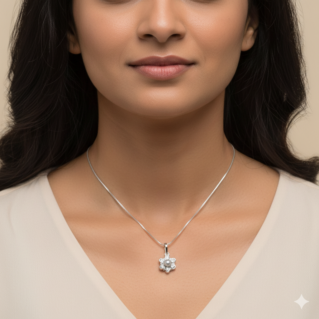 Twisted Pearl Flower Necklace | 925 Sterling Silver SACH JEWELS