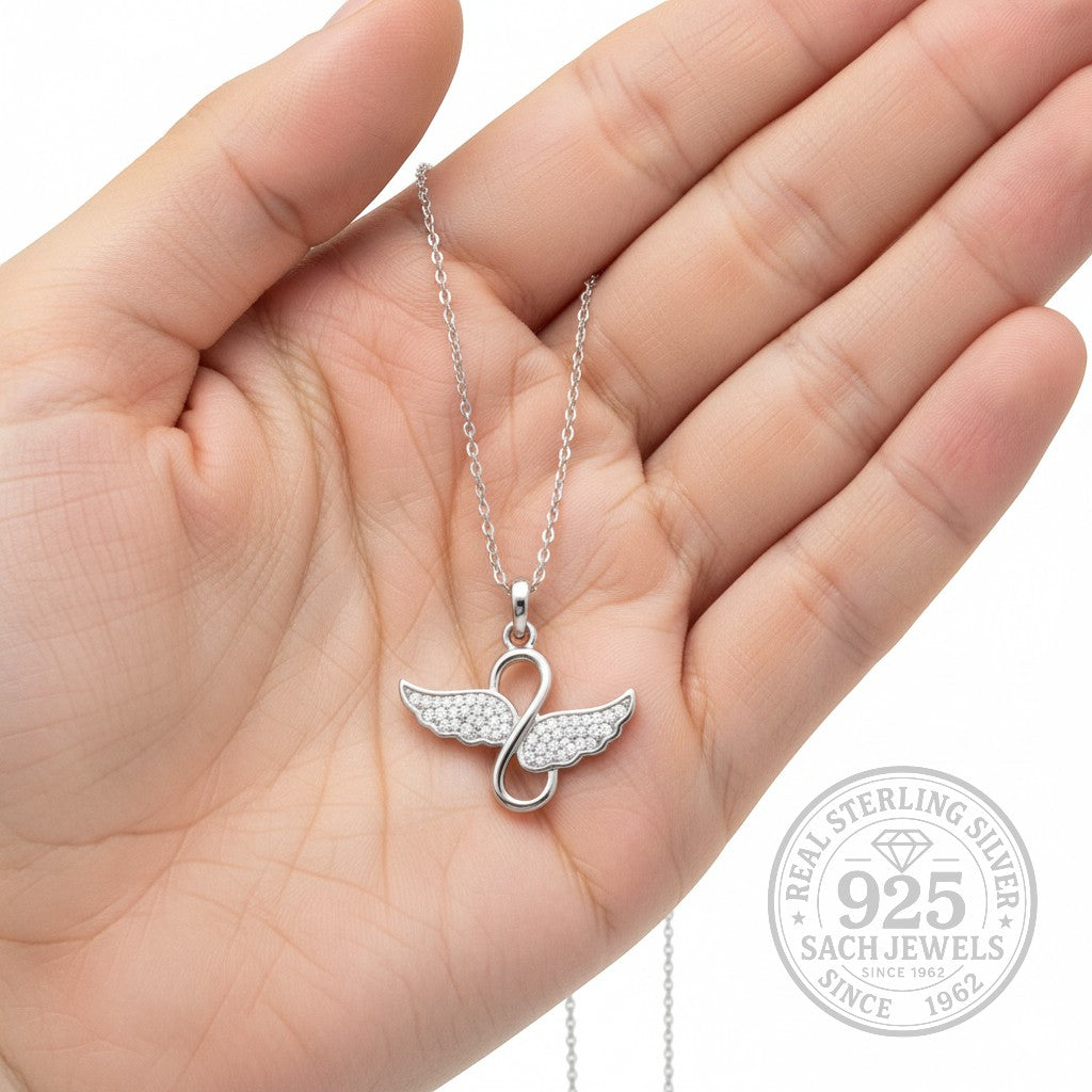 Diamond Studded Angels Wings Necklace | 925 Sterling Silver SACH JEWELS