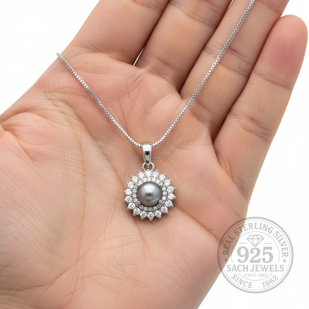 Diamond Studded Sparkling Pearl Necklace | 925 Sterling Silver SACH JEWELS