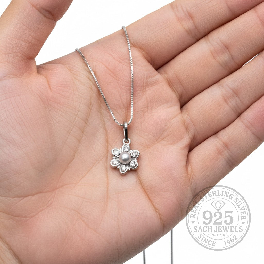 Twisted Pearl Flower Necklace | 925 Sterling Silver SACH JEWELS