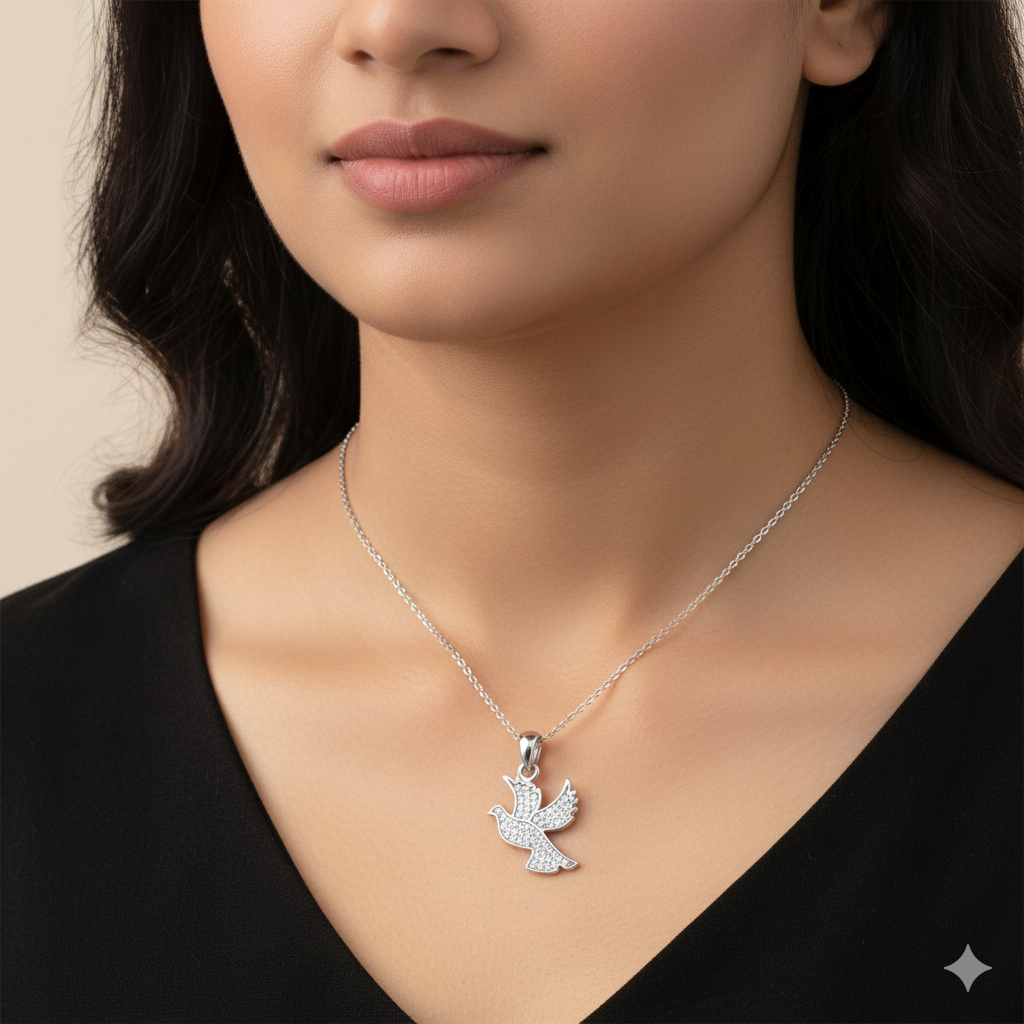 Love Bird Diamond Studded Necklace | 925 Sterling Silver SACH JEWELS