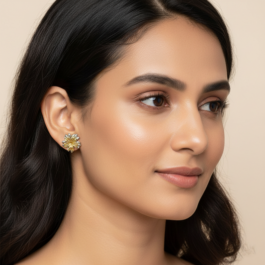 Golden Bloom Stainless Studs Earrings | Italian Gold Plated SACH JEWELS