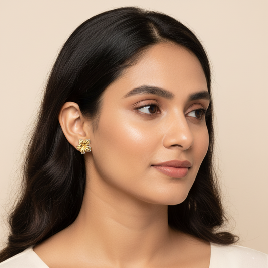 Golden Bloom Stainless Studs Earrings | Italian Gold Plated SACH JEWELS