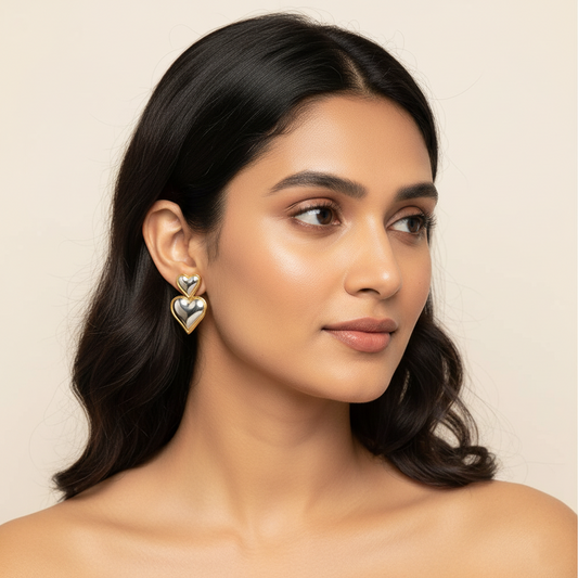 Twin Spark Heart Drops Earrings | Italian Silver Plated SACH JEWELS