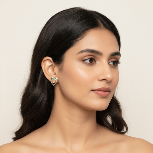 Double Heartbeat Studs Earrings | Italian Silver Plated SACH JEWELS