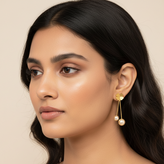 Pearl Clover Drop Earrings | Italian Gold Plated SACH JEWELS