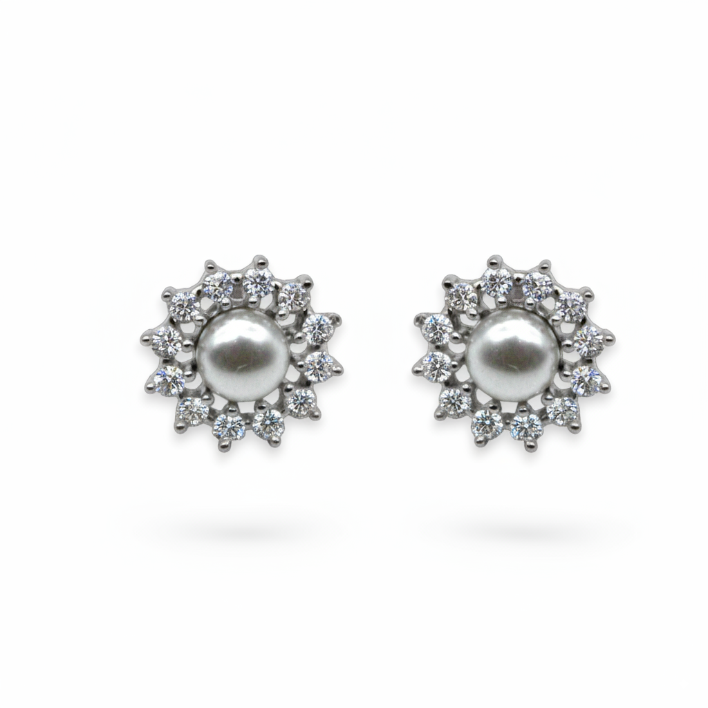 Pearl Spike Diamond Studded Stud Earrings | 925 Sterling Silver SACH JEWELS