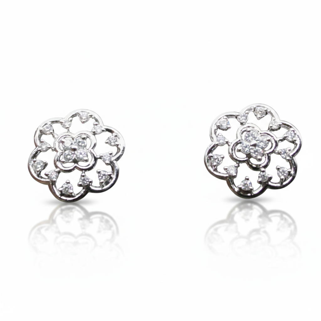Diamond Studded Flower Earrings| 925 Sterling Silver SACH JEWELS