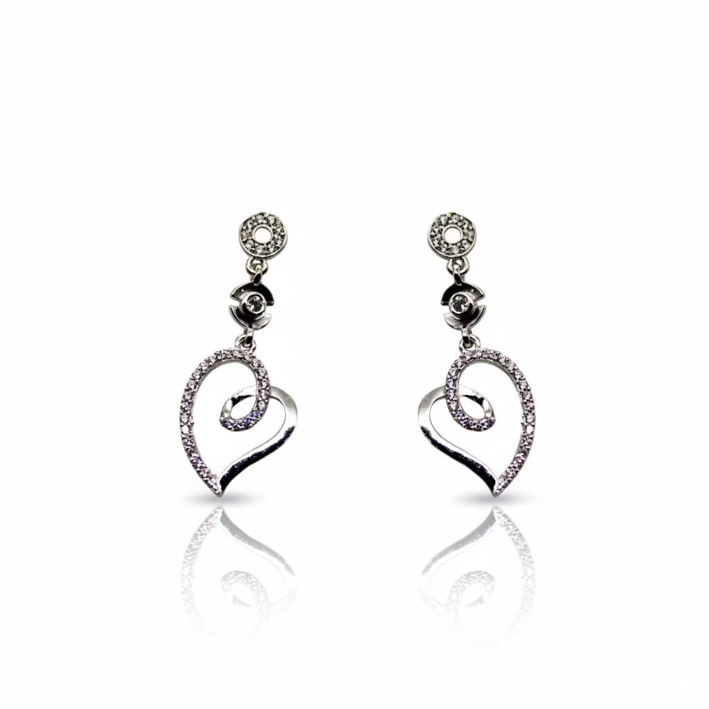 Heart Drop Diamond Studded Earrings | 925 Sterling Silver SACH JEWELS