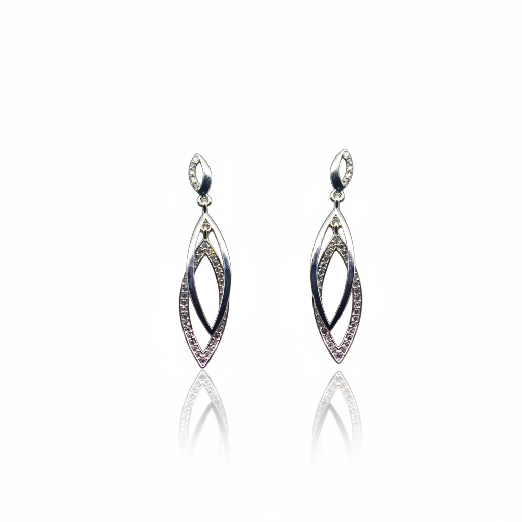 Silver Drop Diamond Studded Earrings | 925 Sterling Silver SACH JEWELS