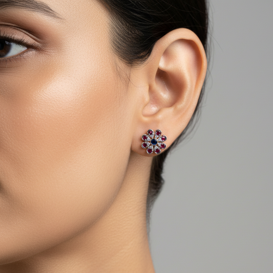 Pink Black Diamond Studded Stud Earrings | 925 Sterling Silver SACH JEWELS