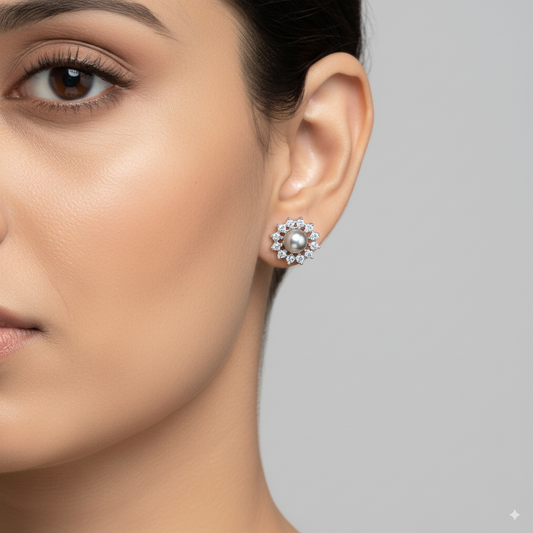 Pearl Spike Diamond Studded Stud Earrings | 925 Sterling Silver SACH JEWELS