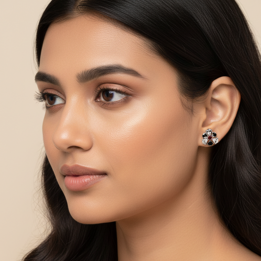 Pink Petal Diamond Stud Earrings | 925 Sterling Silver SACH JEWELS