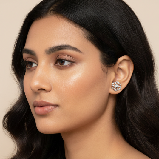 Diamond Studded Flower Earrings| 925 Sterling Silver SACH JEWELS