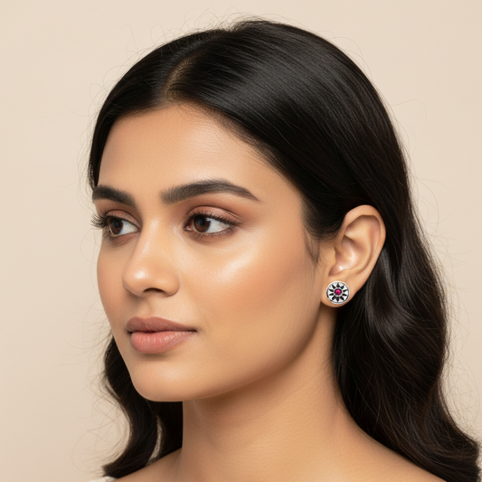 Pink Studded Diamond Stud Earrings | 925 Sterling Silver SACH JEWELS