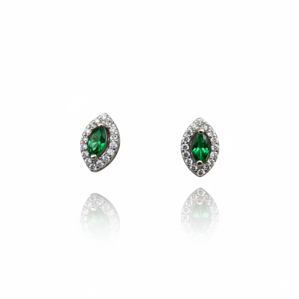 Emerald and Diamond Stud Earrings | 925 Sterling Silver SACH JEWELS
