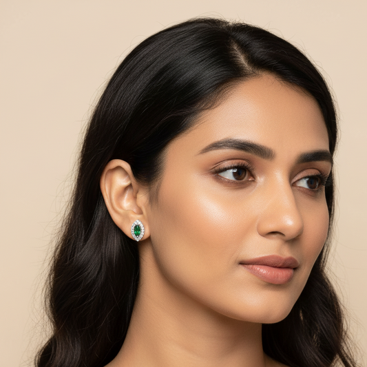 Emerald and Diamond Stud Earrings | 925 Sterling Silver SACH JEWELS