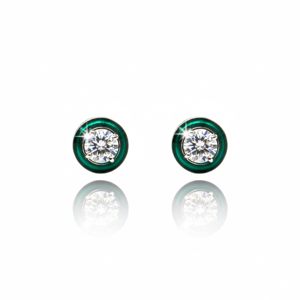 Green Round Diamond Core Stud Earrings | 925 Sterling Silver SACH JEWELS