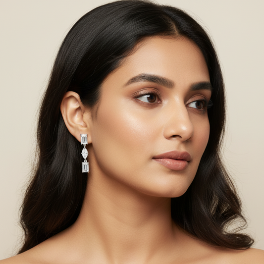 Elegant Triple Diamond Drop Earrings | 925 Sterling Silver SACH JEWELS