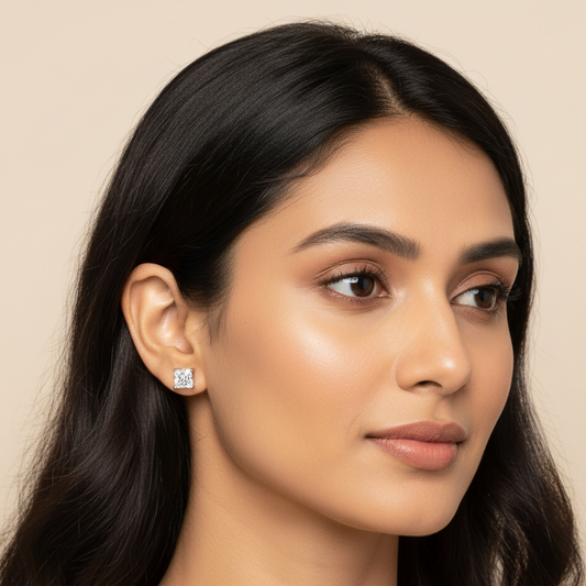 Solitaire square diamond stud earrings | 925 Sterling Silver SACH JEWELS