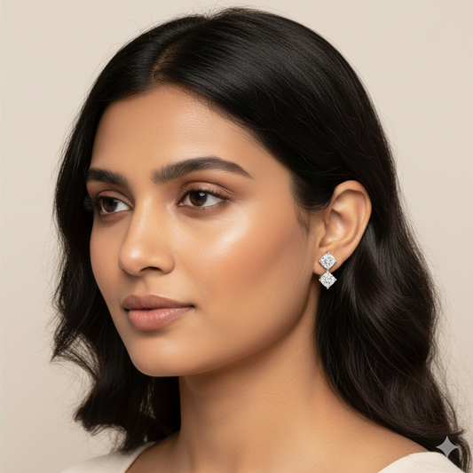 Double square Diamond Stud Earrings | 925 Sterling Silver SACH JEWELS