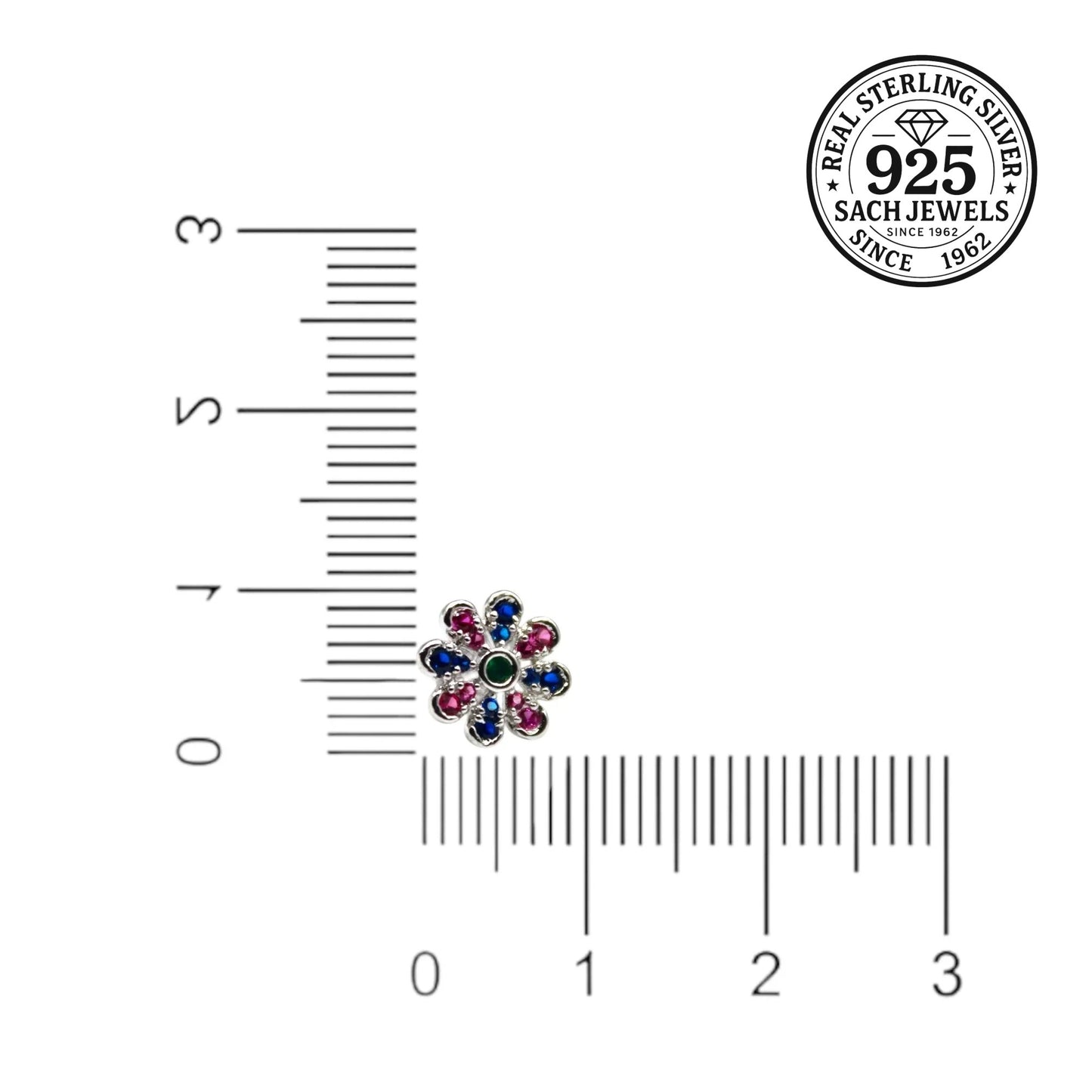 Pink And Blue Studded Flower Diamond Stud Earrings | 925 Sterling Silver SACH JEWELS