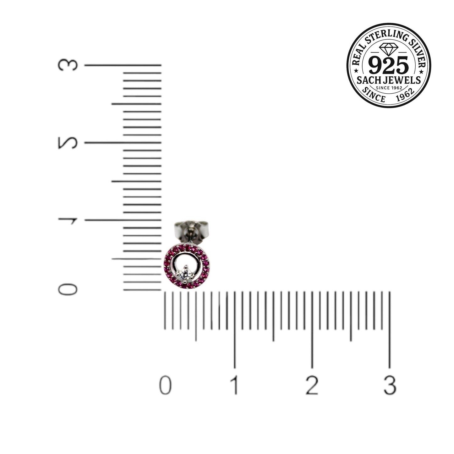 Silver Pink Diamond Studded Circular Stud Earrings | 925 Sterling Silver SACH JEWELS