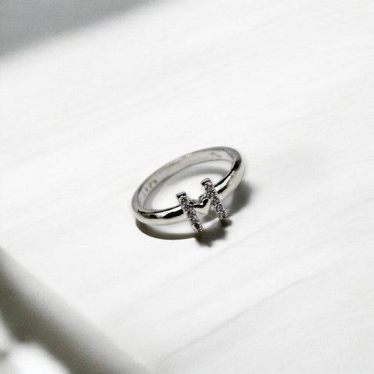 M Letter Studded Diamond Ring | 925 Sterling Silver - SACH JEWELS