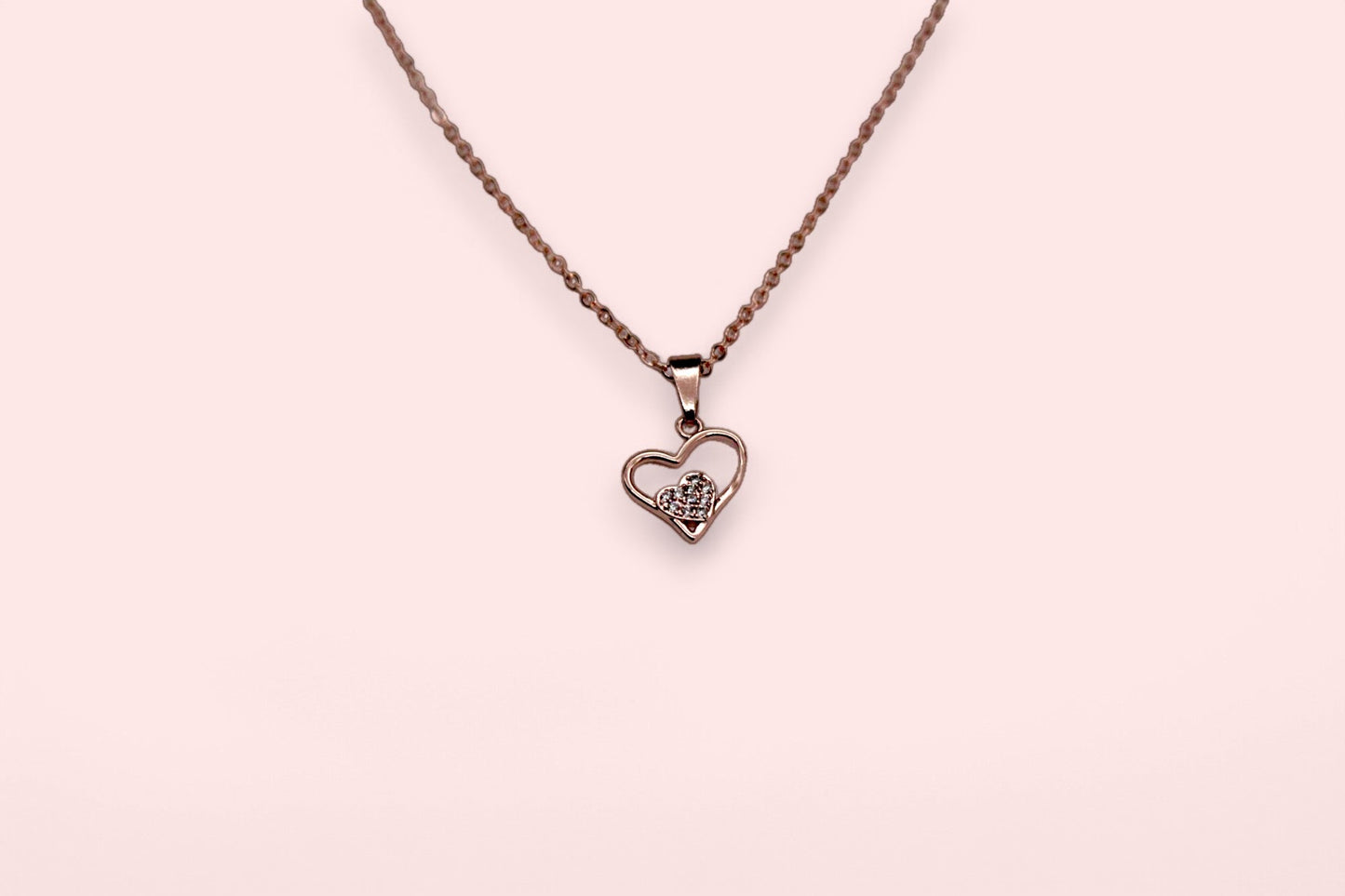 Diamonds Studded Double Heart Necklace | Rose Gold Plated - SACH JEWELS
