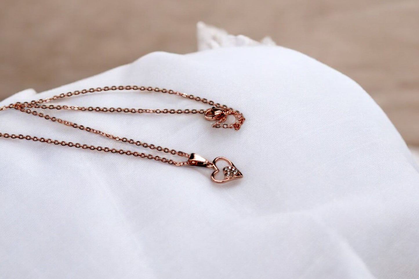 Diamonds Studded Double Heart Necklace | Rose Gold Plated - SACH JEWELS