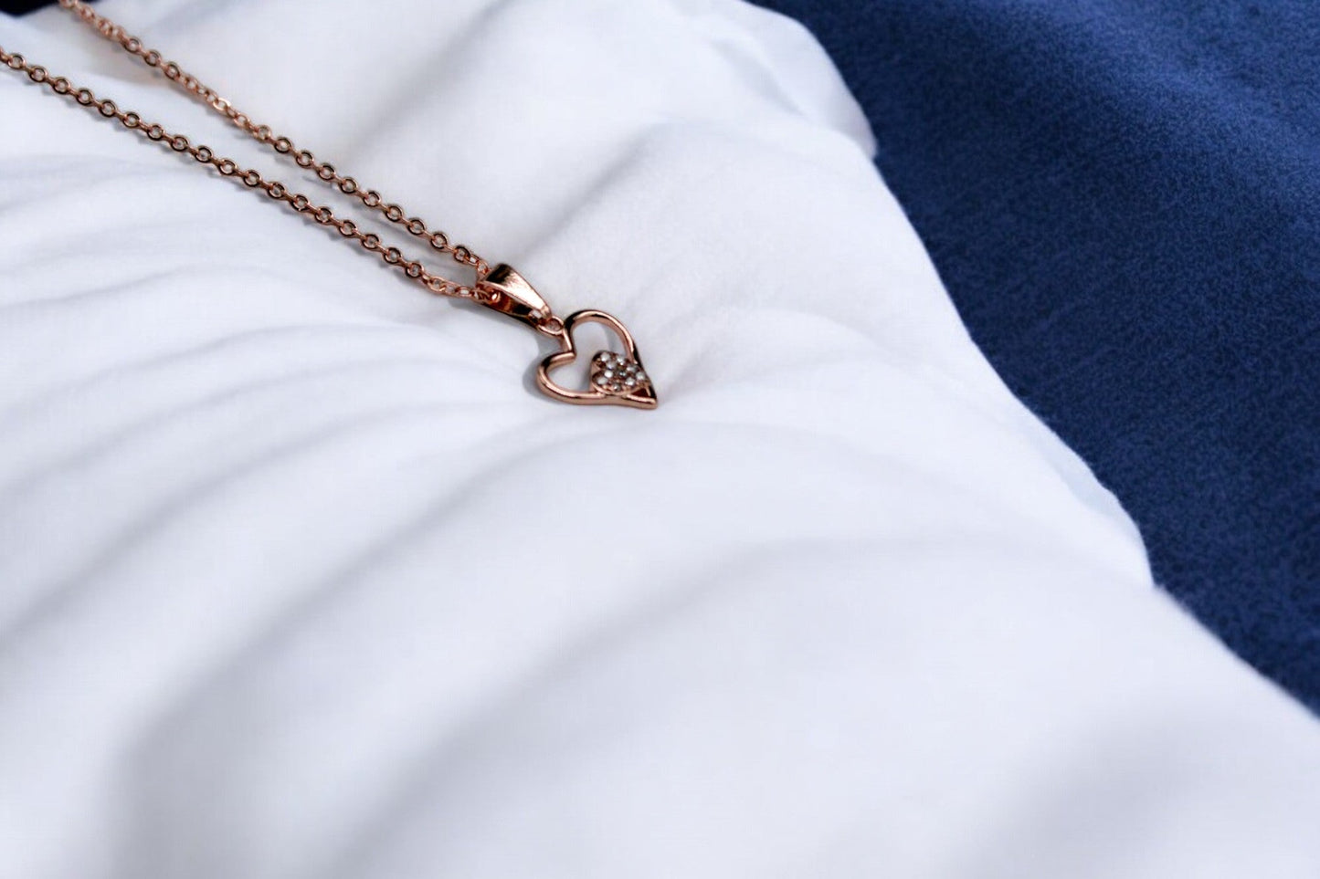 Diamonds Studded Double Heart Necklace | Rose Gold Plated - SACH JEWELS