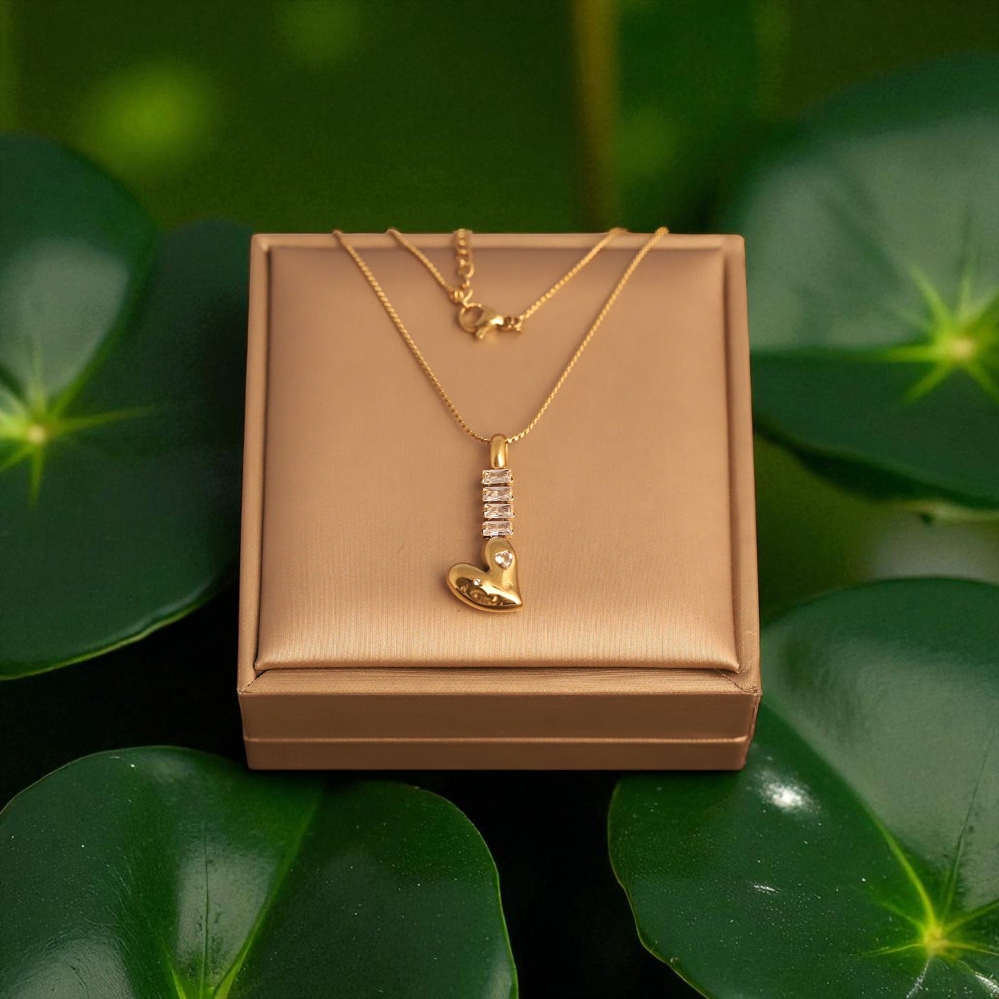Golden Heart Key Pendant Necklace with Diamond Accents | Italian Gold Plated SACH JEWELS
