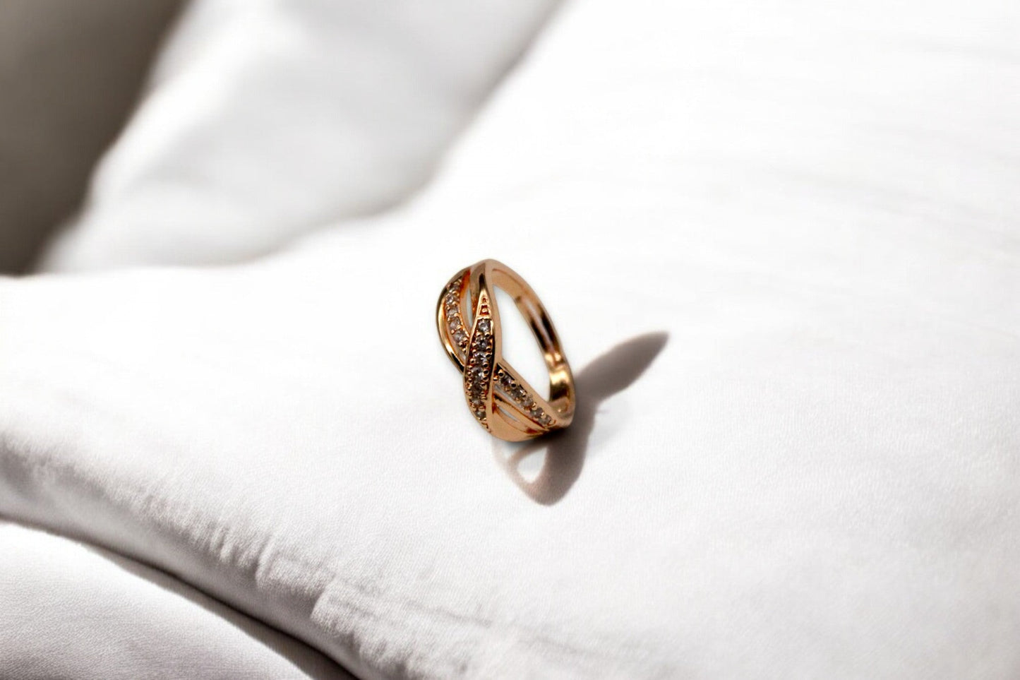 Diamond Studded Twisted Ring | Rose Gold Plated - SACH JEWELS