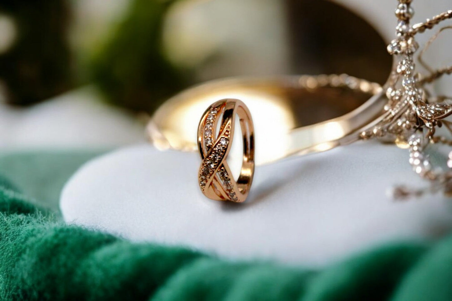 Diamond Studded Twisted Ring | Rose Gold Plated - SACH JEWELS