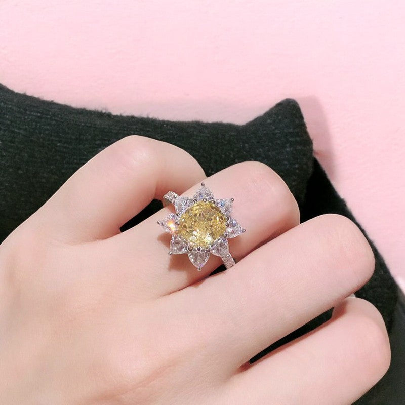 Sunflower yellow Diamond ring | Italian Silver Plated - SACH JEWELS