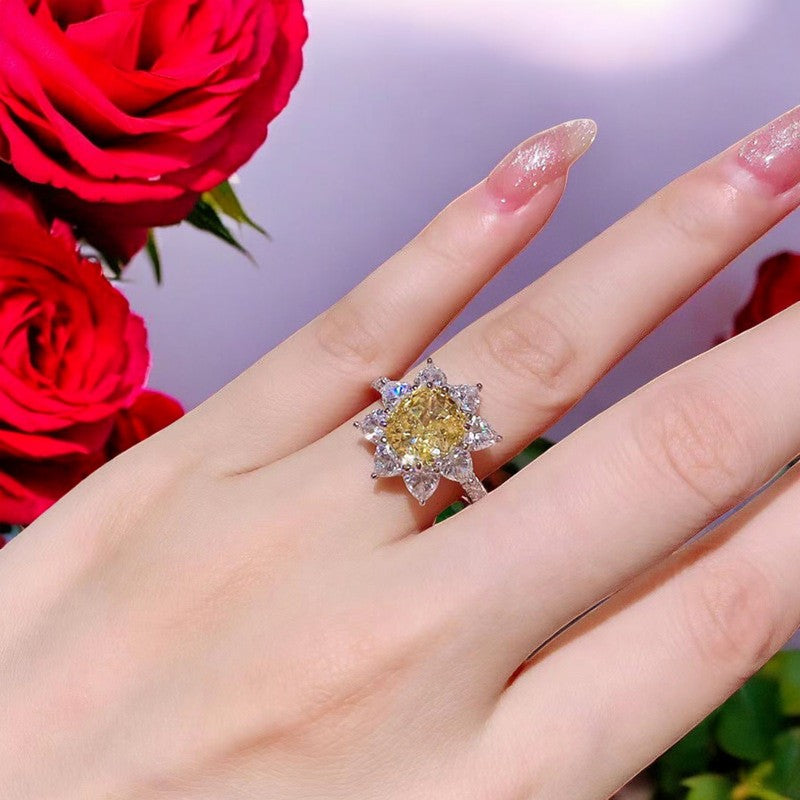 Sunflower yellow Diamond ring | Italian Silver Plated - SACH JEWELS