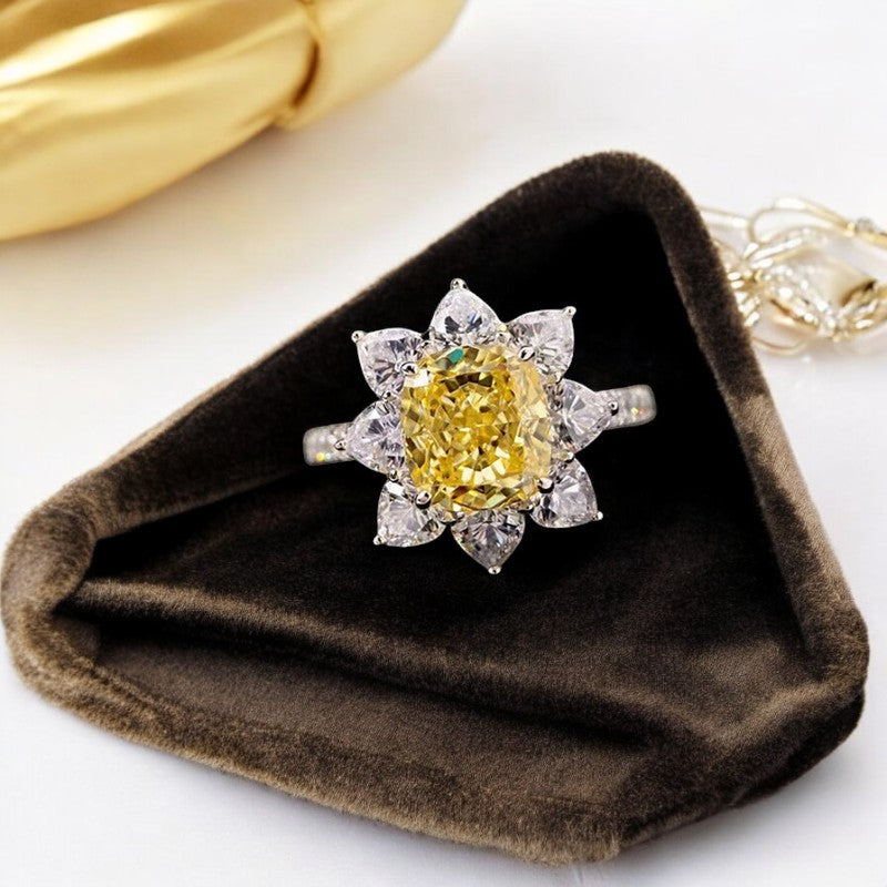 Sunflower yellow Diamond ring | Italian Silver Plated - SACH JEWELS